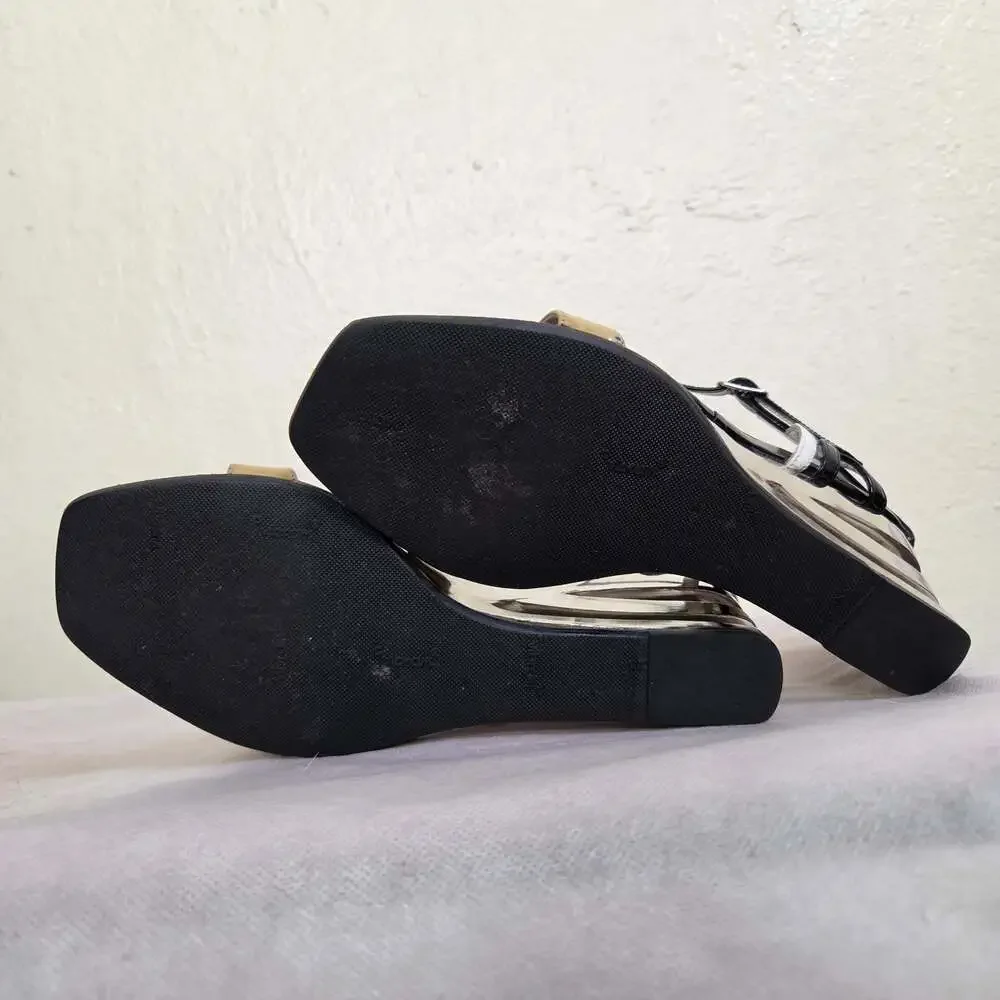 Catherine Malandrino Black and White Patent Leather Wedge Sandals